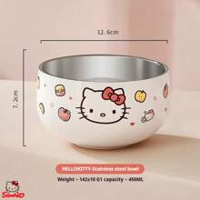 Sanrio 1 stuk levendige Hello Kitty-kom | Sanrio Hello Kitty 304 roestvrijstalen ramenkom - schattige grote instant noedel-, fruitsalade-, rijst- en soepkom - roze, handmatige opening, handwas aanbevolen - ideaal voor school, kamperen in de buitenlucht, kantoor, thuis, noedelkom, schoolbenodigdheden
