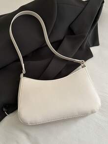 Bolso de hombro en forma de media luna elegante para mujeres, de moda informal y elegante, bolso axilar de unicolor - Blanco - Ver 11