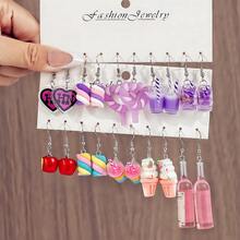 Juego combinado de 5-20 pares de nuevos pendientes colgantes de resina en rosa con diseños de ositos, mariposas, corazones, tazas/botellas - resina sintética - Ver 10