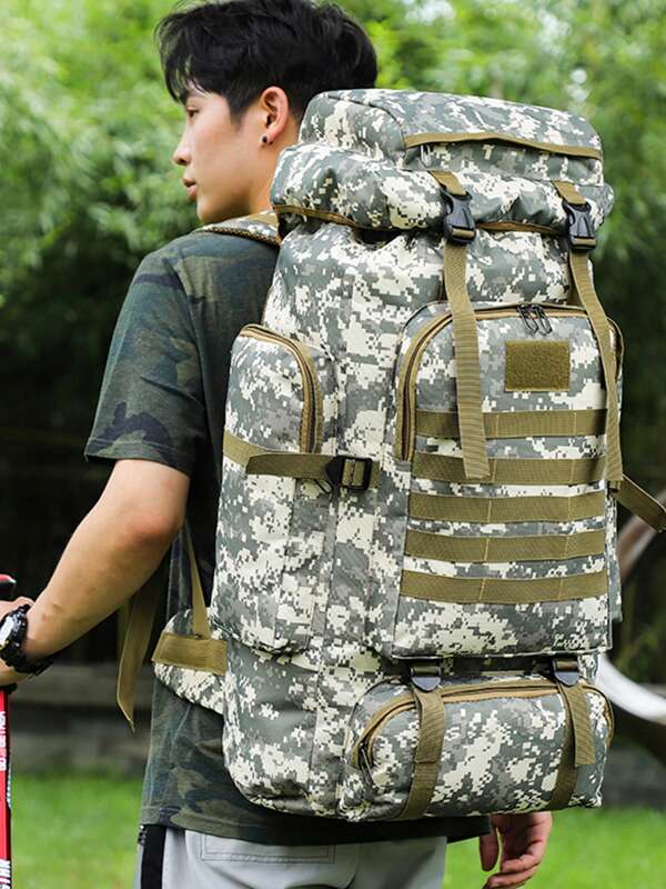 1pc 80L Multi-Function Polyester Camouflage Backpack, Suitable For Outdoor, Travel, Sports, Hiking, Tactical, All Seasons