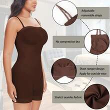 Women Strapless Body Shaper Bodysuit Shorts Tummy Control Slimming Underwear Shapewear With Removable Strap - Brown - View 3