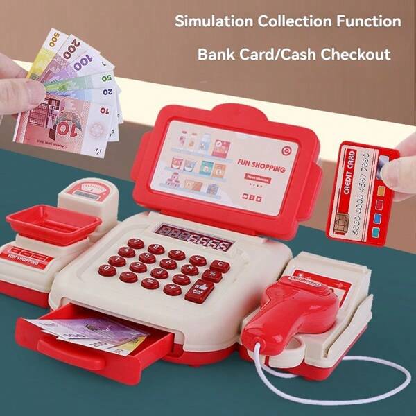 1 Pc Mini Kids Cash Register Toy - Pretend Play Calculator Register Toys With Play Money And Credit Card, Toddler Develops Early Math Skills Learning Toys, Birthday Gifts For Boys And Girls(The Calculator Is A Decoration)