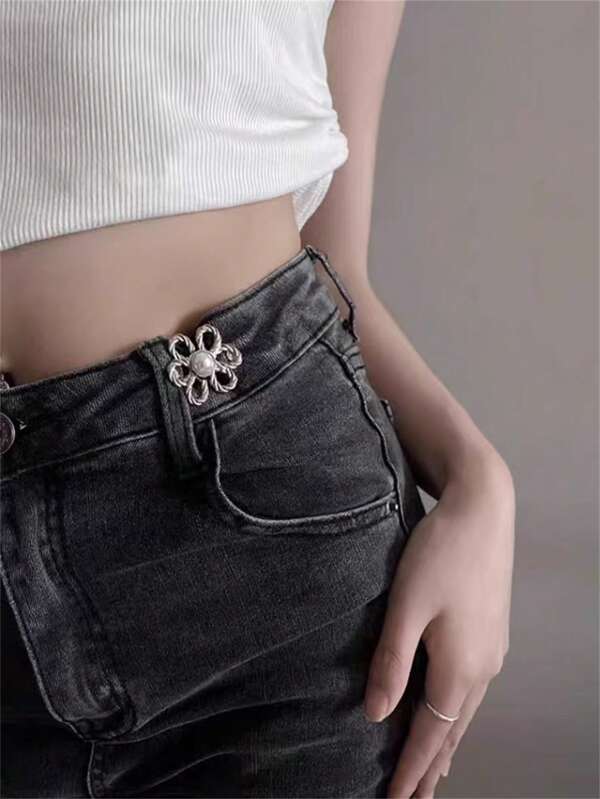 Adjustable Waist Size Flower Shaped Pin Suitable For Jeans, T-Shirts, Pants, No Sewing Required, No Tools Needed To Remove Button Pin High End Waist Cinching Artifact: Jeans, Skirts, Invisible Waistband, Tightening Buttons, No-Drill, Resizing, No Sewing