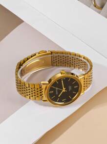 sottas Novo Relógio de Casal Dourado Masculino e Feminino, Um Par de Relógio Estilo Coreano, Simples, Atmosférico, Casual, Versátil, À Prova D'água, Quartzo, Pulseira de Aço