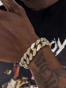 1 Piece Punk Hip Hops Thick Link Chain Bracelet Bling CZ Zirconia Crystal Cuban Chain Bracelet For Women Men Daily Wear