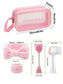 1/6-Piece Facial Cleansing Set, Deep Cleansing Beauty Spa Mask Brush Set, Soft Velvet Headband, Hair Tie Set, Gentle Scrub Brush, Silicone Detailing Facial Brush, Portable Skin Care Tool With Wash Bag For Women, Ideal Christmas Gift, Fragrance Free , No Power/Battery Required - Multicolor - View 8