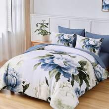 7 Piece Purple/Brown Queen King Size Comforter Set Bed In A Bag, Floral Printed On Light Purple Comforter Set With Sheets For Wedding Items,Valentines Day Home Bed Room Decor,Easter Gifts,All Season - Blue - View 5