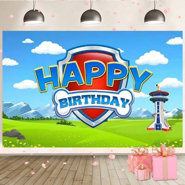 Paw Patrol 1 pieza de Decoración de Pared con Tema de Patrulla de Cachorros y Molino de Viento en Pradera Verde para Fiesta de Cumpleaños, Banner de Fondo para Fotografía, Decoración de Habitación y Utilería de Exposición de 82.7x59.1, 59.1x39.4, 39.4x29.5 pulgadas