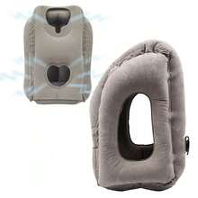 Inflatable Air Cushion Travel Pillow Airplane Office Nap Rest Head Neck Chin New - 灰色 - 查看 6