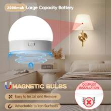 Lampe murale sans fil et rechargeable, 12 RGB Lampe murale avec chargement sans fil et télécommande, Lampe murale sans fil à intensité réglable, Ampoule de veilleuse magnétique pour chambre à coucher et salon