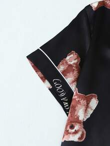 Set pigiama donna di pantaloncini e camicia a maniche corte in popeline a stampa orsetto