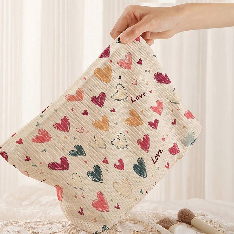 Funny Pattern Corduroy Cosmetic Bag, Lightweight Travel Zipper Makeup Bag, Unisex Multi-Functional Toiletry Organizer Pouch, Thickened Version - Multicolor - View 1