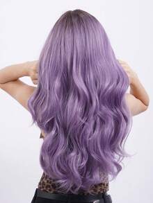 Lavender Purple Gradation Long Natural Wave Wigs With Bangs 28 Inch Natural Daily Hair - Multicolor - View 5