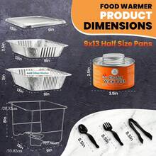 Disposable Chafing Dish Buffet Set, Foldable Rack For Storage Convenience, 6 Half Size Pans (9x13) Food Warmers For Parties & BBQ's, Catering Buffet Servers And Warmers Set For Indoor/Outdoor Events - 銀色 - 查看 5