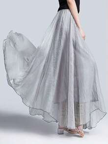 LUCIDVUE 1 Piece Summer Outfits For Women Skirt Peacock Blue Glittering Fabric Double Chiffon Skirt Two Ways To Wear It Beach Vacation Outfits Big Swing Elegant Skirts Return Long Dresses - Light Grey - View 5