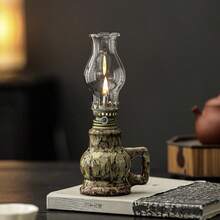 1pc Ceramic Kiln-Fired Glaze Home Oil Lamp With Handle And Lamp Shade, Adjustable Wick Camping Oil Lamp, Indoor Ceramic Oil Lamp Candle Holder, Kerosene Lamp With Wick, Oil Lamp/Hurricane Lamp With Fire Control Knob - Oil Lamp - View 8