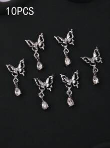 10 pezzi di decorazioni a forma di farfalla 3D, pendenti a goccia d'acqua, accessori per unghie, gioielli in lega 3D di colore argento e rosa, adatti per decorazione fai-da-te delle unghie
