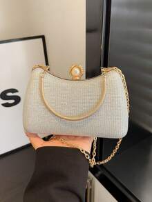 Women's Metal Handbag, Fashionable Shiny Chain Shoulder Party Purse - Silver - View 10