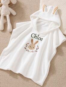 Custom Embroidered Kids Bathrobe Towel- Hooded Lion/Rabbit/Cat Cape - Soft Baby Blanket Gift With Name - Personalized Minky Bath Wrap For Boys & Girls - Multicolor - View 9