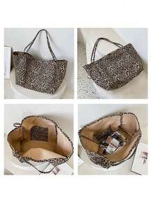 Big Stylish Leopard Print Tote Bag Paired With Leopard Print Wallet And Coin Purse,Large Capacity Shoulder Bag,Perfect Underarm Bag For Commuting,School Bag,Large Capacity,Portable,Elegant Coin Wallet, Card Bag, Simple Zipper Coin Bag,For Teen Girls Women College Students,White-Collar Workers,Perfect For Work,Back To School,Middle School,High School,College,Vacation,Mother's Day Gifts, Birthday Gifts, Back To School Gifts - Multicolor - View 2
