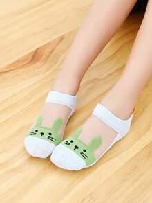 5 Pairs Cartoon Animal Expression Pattern Series Cute Rabbit Heart Print Mesh Kids Ankle Socks - Multicolor - View 9