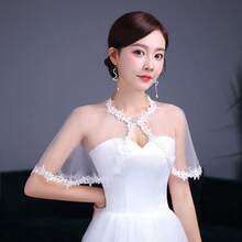 波西米亚风蕾丝披肩 2025 夏季透明连衣裙罩衫可调节领带婚礼罩衫新娘派对配饰防滑设计/斗篷/披肩/女士披肩 - 彩色 - 查看 6