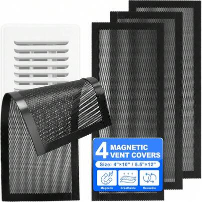 2-6 piezas Cubiertas magnéticas para rejilla de ventilación en suelo, de múltiples tamaños, duraderas, pantalla de rejilla de ventilación para pared, techo, suelo, para atrapar desechos, pelos y polvo, fácil de instalar, en negro y blanco