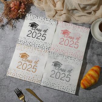 20pcs 2025 Graduation Napkins, 13x13 Inches - Wedding Birthday Garden Party Decorative Tissue Paper, For Restaurant, Kitchen, Cafe Decor