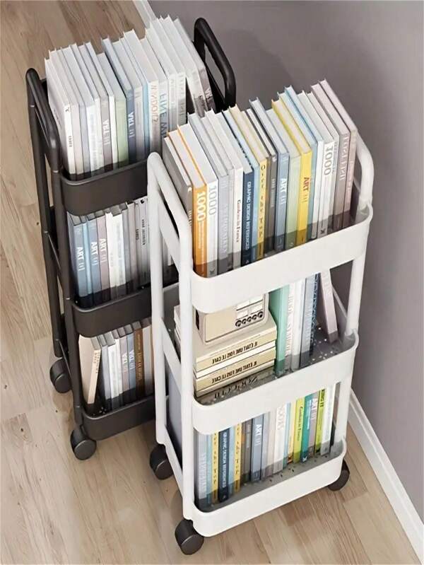 Three-Tier Trolley With Handrails, Rolling Storage Shelves, 3-Tier Organizing Racks, Mobile Shelves, Storage Rolling Tool Carts, Wheels, Suitable For Kitchens, Bathrooms, Laundry Rooms