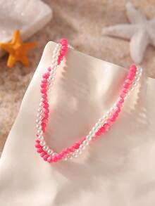 1pc Fashionable Personalized Acrylic Faux Pearl Beaded Multilayer Necklace, Versatile Wear For Women, Suitable For Daily, Date, Party, Nightclub - Basic Chain - View 6