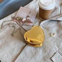 Laser Heart Girls Fashionable Shoulder Bag Chain Strap Crossbody Purse PU Leather Casual Small Bag