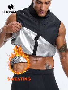HOTSUIT Rompi Sauna Pria dengan Resleting Penuh, Kemeja Olahraga, Rompi Sauna Cocok untuk Lari, Latihan, dan Penurunan Berat Badan - Hitam - View 3