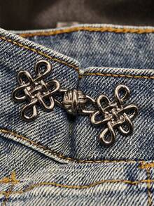 1 对/2 对可调节金属合金无钉牛仔裤腰扣带可拆卸腰扣魔术工具 - 銀黑色 - 查看 1