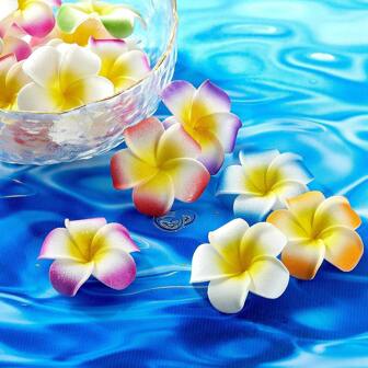12/20pcs Mixed Colors Foam Hawaiian Frangipani Artificial Plumeria Flower Petals For DIY Hair Hat Wreath Floral Bridal Wedding Decoration Party Decoration