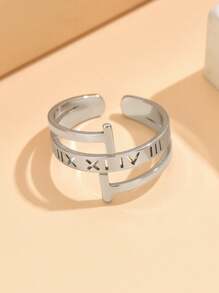 1 pieza Anillo de acero inoxidable ajustable con letra hueca de estilo minimalista y moderno, chapado en oro de 18 quilates, joyería resistente a los arañazos para uso diario de las mujeres