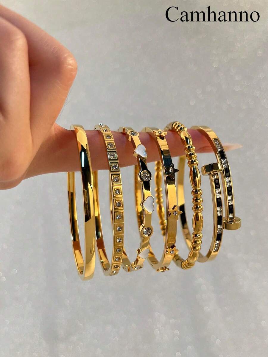 Camhanno 1 件时尚奢华中性不锈钢手链，多种款式，适合女孩的生日礼物