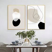 1pc/3PCS Wall Arts Posters Modern Abstract Geometric Beige Black Bohemian Poster Canvas Art, Suitable For Residential And Dormitory Walls, Living Room And Bar Decoration, Dining Room Or Bathroom, Room Decoration, Frameless High-Quality, Indoor/Outdoor Canvas Art, Frameless/ With A Frame