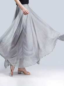 LUCIDVUE 1 Piece Summer Outfits For Women Skirt Peacock Blue Glittering Fabric Double Chiffon Skirt Two Ways To Wear It Beach Vacation Outfits Big Swing Elegant Skirts Return Long Dresses - Light Grey - View 4