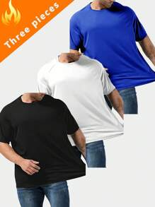 3pcs Men's Plus Size Mixed Color Mesh Sports Short Sleeve Shirts, Suitable For Home, Outdoor & Casual Wear