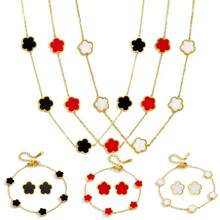 1 Set eleganter 5-Blatt Klee & Pflaumenblüte Edelstahl Halskette, 1 Stück Armband, 1 Paar Ohrringe Schmuckset, geeignet für täglichen Gebrauch oder Partytragen von Frauen, perfektes Geschenk zum Muttertag