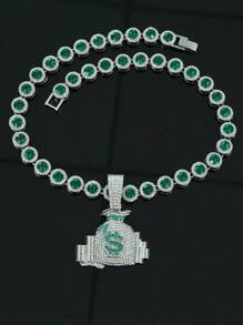 1pc Fashionable Hip Hop Style Dollar $ Symbol Pouch Pendant Necklace, Rap Music Inspired Accessories For Men