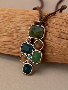1 件复古波西米亚几何线条设计吊坠项链，适合所有季节度假佩戴