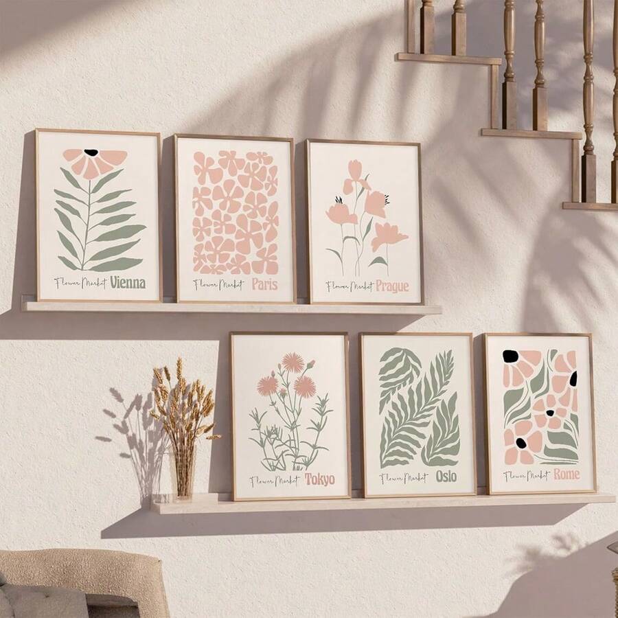 1/3Pcs Botanical Wall Arts Prints Blush Pink Canvas Wall Decor Flower Market Posters Abstract Aesthetic Pictures Pink Floral Artwork For Room Bedroom, Optional Frame ,Wall Art With Frame - Multicolor - View 1