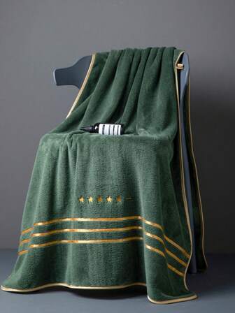 1pc Extra Large Bath Towel, 86*170cm, Polyester Fiber, Solid Green Color With Embroidered Star Pattern, OR 34*75cm Hand Towel, Absorbent Quick-Dry Soft, Unisex Suitable For Bathroom, Hotel, Party, Beach, Travel, Sports, Gifts, Pool, Salon, Outdoor, Gym - All Season Home Bathroom Decor Fall Decor Back To School For Beauty Salon Home Bathroom Shower Towels For Beaty Salon, Hotel Sports,Home Essentials, Towel, Skin Care
