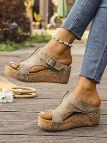 RALSWNAY Sandálias Peep-Toe de Salto Alto Bloco Grosso, Fashion Feminina, Antiderrapantes, Chinelos de Praia, Adequados para Atividades ao Ar Livre, Sandálias Anabela Peep Toe Plus Size, Novo Lançamento, Sapatos Romanos de Tira Cruzada e Plataforma à Prova d''Água