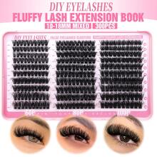 40pcs+50pcs+60pcs/60pcs+80pcs+100pcs Fluffy Cluster Eyelashes, 300pcs Individual Lashes, Thick Cluster Lashes, D-Curl Voluminous Lashes, 10-18mm Fine Cluster Lashes - D - 查看 6