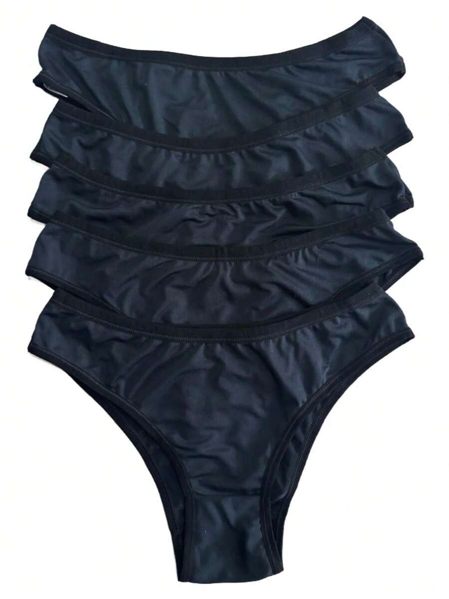 Kit With 5 Microfiber Thong Panties With 100% Cotton Lining Simple Casual-Comfortable Casual-Sporty Casual-Casual Polyester - 黑色 - 查看 1
