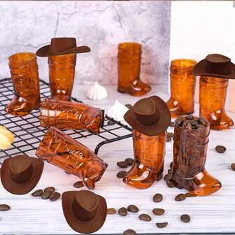 Western Party Decorations Set - 20 Pcs, Including 10 Mini Cowboy Boot Shaped Plastic Cups & 10 Matching Mini Cowboy Hats For Western Themed Parties, Birthday, Wedding, Housewarming & Holidays Without Electricity Use