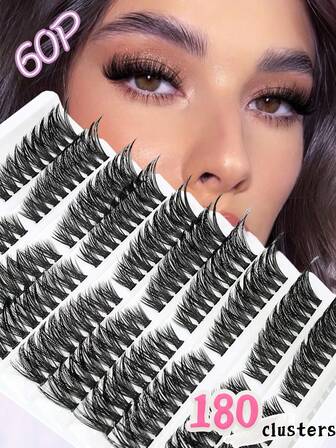 睫毛簇 180 片 D 卷睫毛簇 60D 簇睫毛延长 纤细单根睫毛簇 自然 DIY 睫毛 D 卷卷假睫毛延长托盘 8-16 毫米