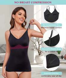 Womens Tummy Control Shapewear Tank Tops Soft Shaping V-Neck Compression Tank Tops Body Shaper Camisole - Black - View 3